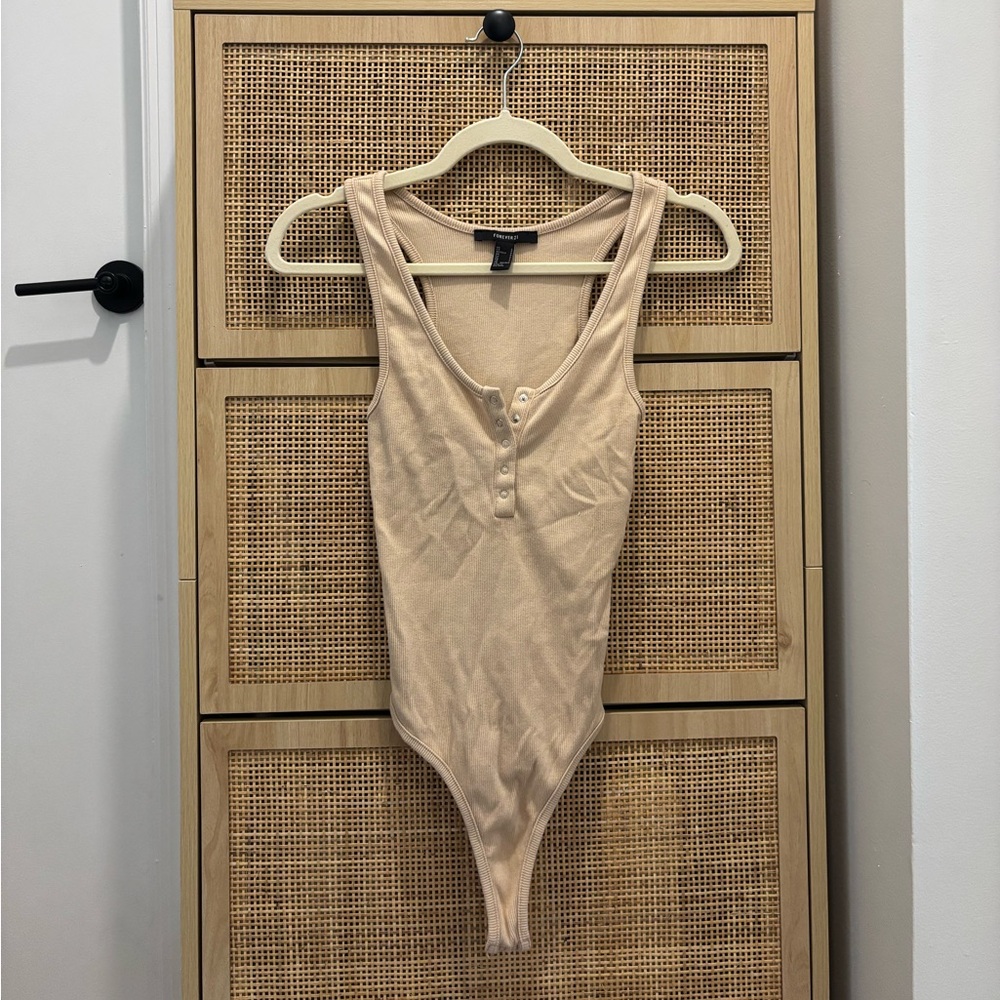 Forever 21 ribbed Henley bodysuit beige